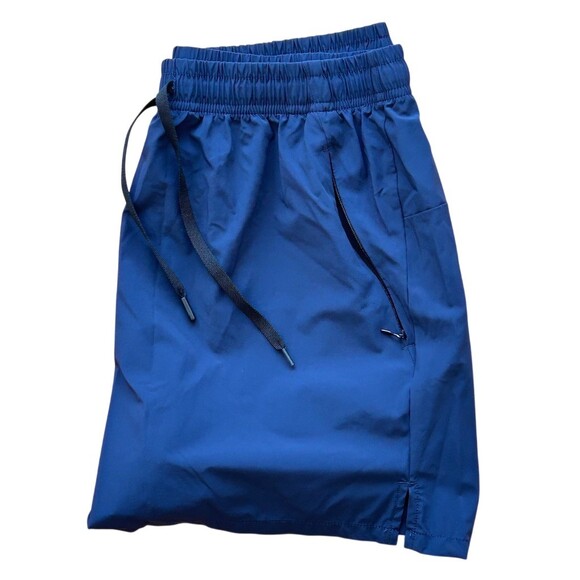 Fashion Mens Shorts Size L Blue Lightweight Athletic Running Gym Zip Pockets - Picture 5 of 5